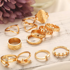 13-Piece 18K Gold Medallion Ring Set | Italian Design | Austrian Crystals