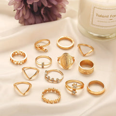 13-Piece 18K Gold Medallion Ring Set | Italian Design | Austrian Crystals