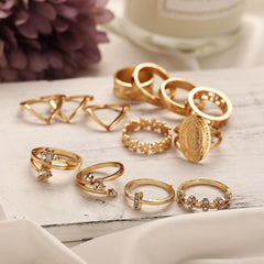 13-Piece 18K Gold Medallion Ring Set | Italian Design | Austrian Crystals