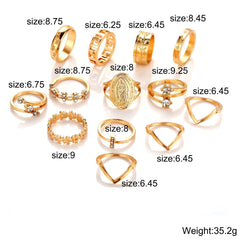 13-Piece 18K Gold Medallion Ring Set | Italian Design | Austrian Crystals